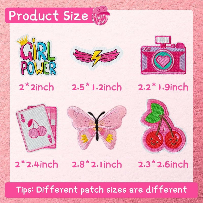RF-patch 45Pcs Iron on Patches for Girl, Embroidered Pink Iron on/Sew on Patches for Clothes, Hats, Jeans, Jacket - Image 4